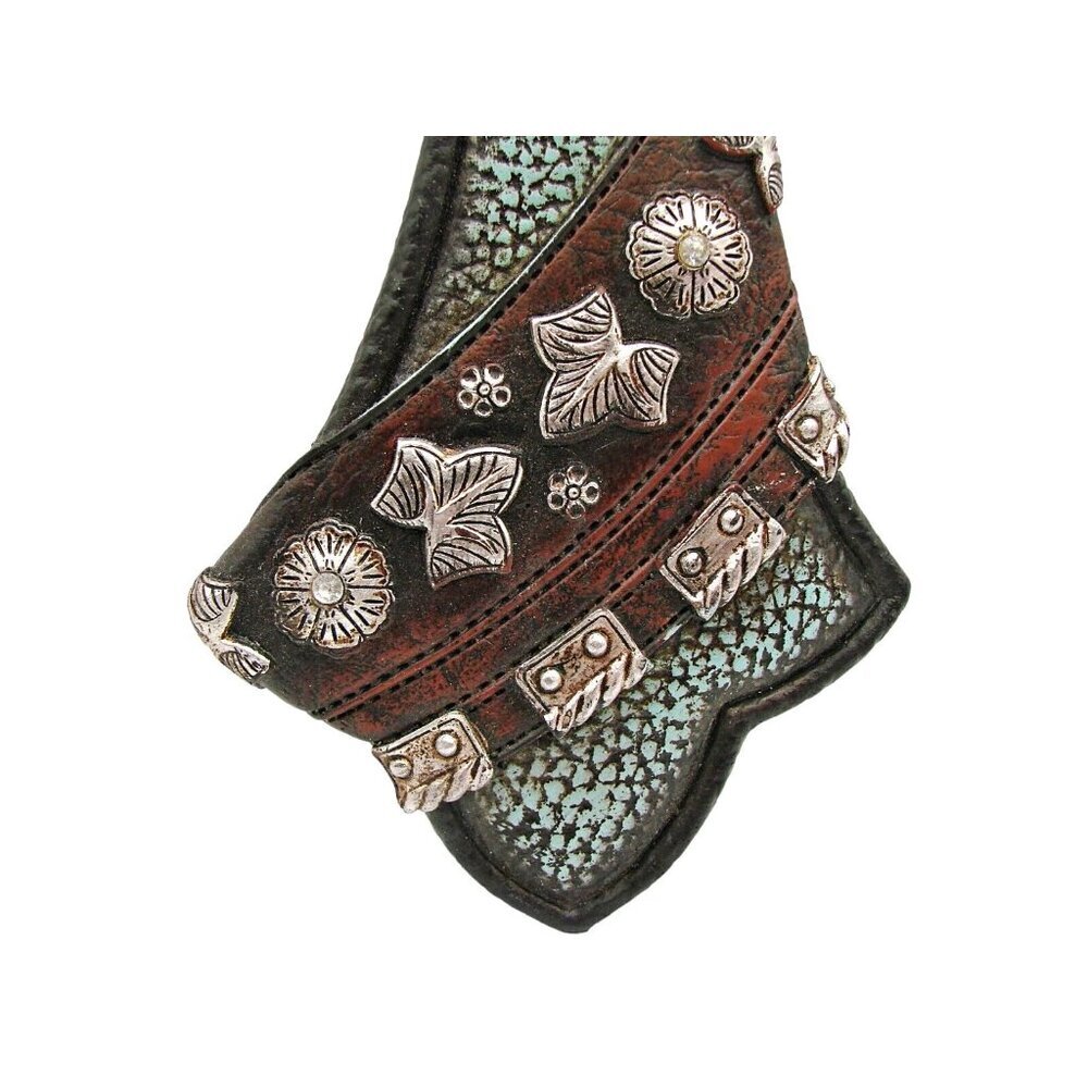 Rustic Western Boho Cross Decor Triple Silver Star Turquoise Faux Leather 13" - Picture 2 of 12